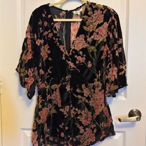 Honey Belle Black and Pink Floral Romper